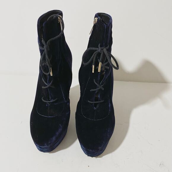 Jimmy Choo Deon Heeled Platform Ankle Boots Booties Heels Velvet Lace-Up sz 36 - Picture 7 of 15
